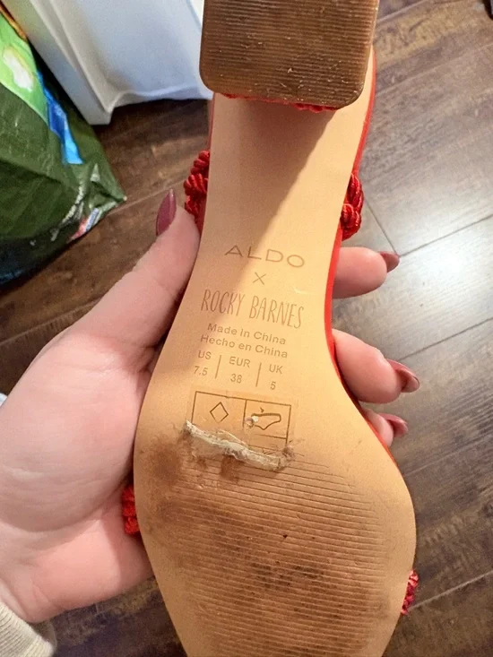 Aldo Red Rope-Strap Square-Toe Heels - Picture 3 of 5